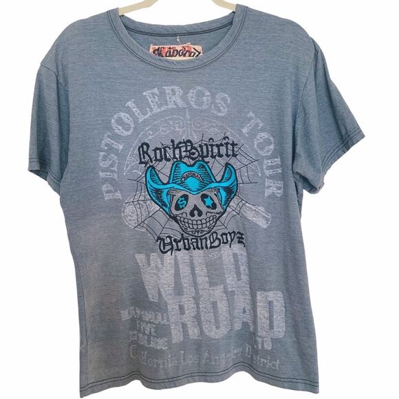 Kaporal Other - Kaporal Blue Wash Embroidered Cowboy Skull Urban Boyz Tee X Large